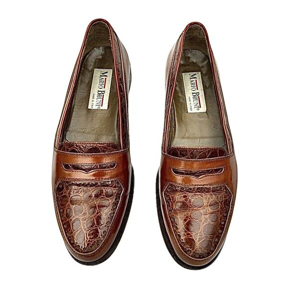 Mario Bruni Mens Loafer Slip On Cognac Leather-Crocodile Size 8 M Pre-Owned - Picture 6 of 10